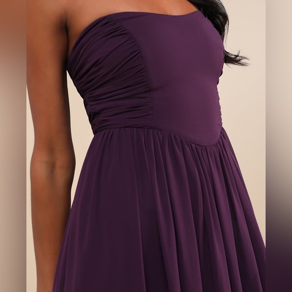 NWT Lulus Luxe Favorite Dark Purple Strapless Ruched Maxi Dress MD - Picture 3 of 8